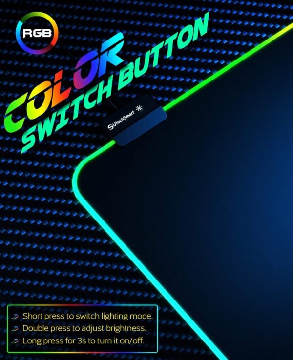 Mouse pad para jogos rgb, utechsmart mouse pad grarte Estendido macio com 14 modos de iluminação, 2 níveis de brilho, mousepads para teclado de computador 800 x 300 mm / 31,5 × 11,8 polegadas. - Image 4