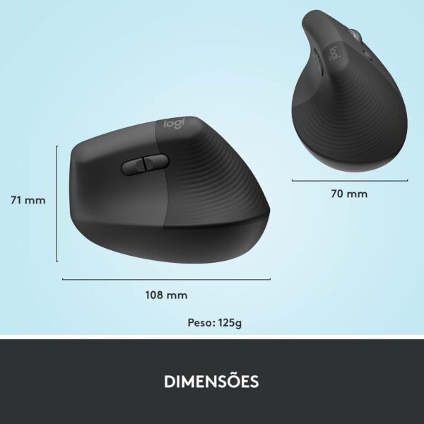 Mouse Sem Fio Logitech elevador vertical com design ergonômico para redução de tensão muscular, panelinhas silencianos, conexão bluetooth ou parafuso de logi usb, compatível com windows/macos/ipados - grafite - Image 10
