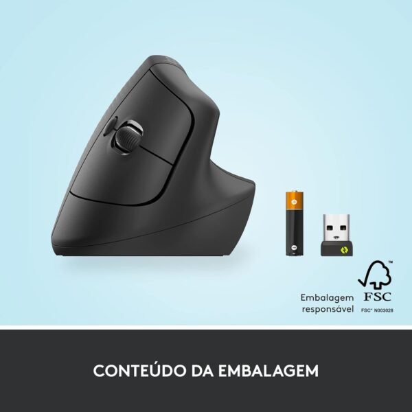 Mouse Sem Fio Logitech elevador vertical com design ergonômico para redução de tensão muscular, panelinhas silencianos, conexão bluetooth ou parafuso de logi usb, compatível com windows/macos/ipados - grafite - Image 8