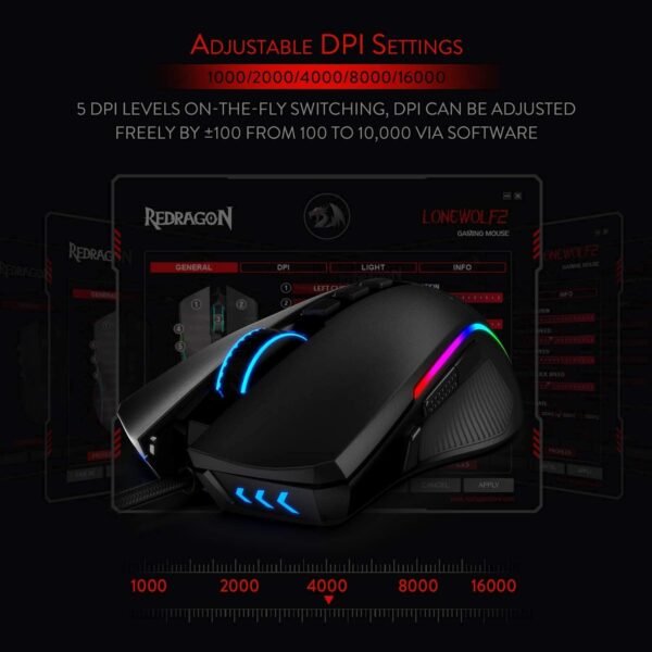 Redragon Mouse Gamer M721-Pro Lonewolf 2 Preto, Unico - Image 7