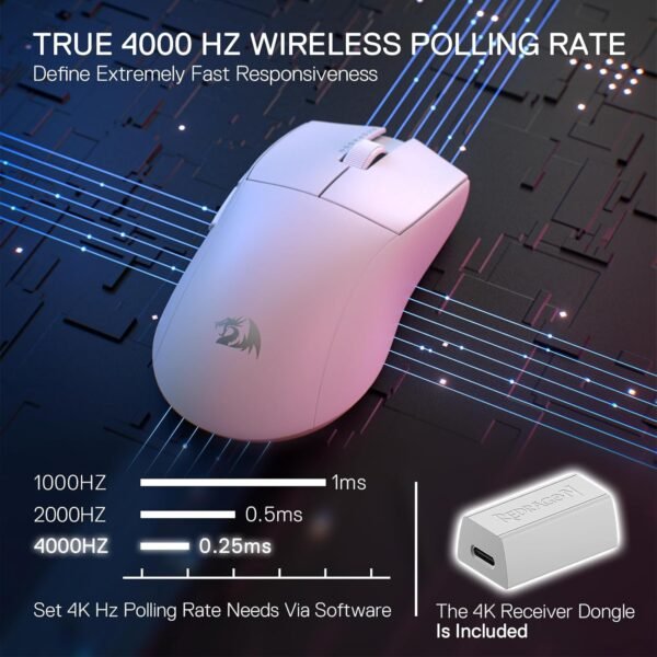 Gamer de mouse Redragon King Pro 4K 2600DPI Bluetooth sem fio 7 Botões Brnaco M916W-Pro-4k - Image 3