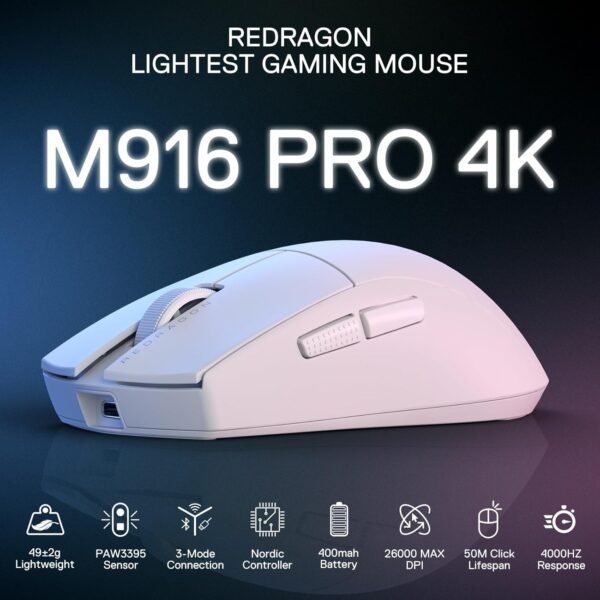 Gamer de mouse Redragon King Pro 4K 2600DPI Bluetooth sem fio 7 Botões Brnaco M916W-Pro-4k - Image 2