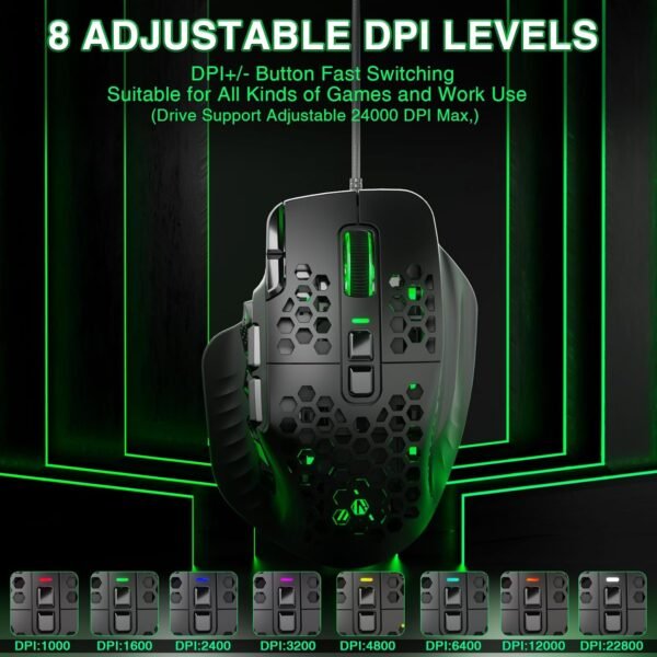 Corbobo Mouse para jogos solakaka sm809 mmo rgb com 9 botões mais laterais, sensor ptico ergonômico de 22800 dpi de alta precisão, 16 atalhos macro programasiveis personalizados, remaperação de mouse para mouse - Image 3