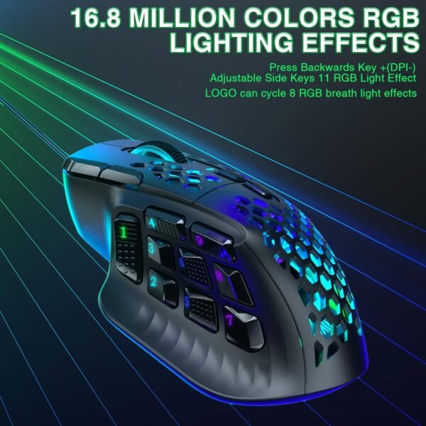 Corbobo Mouse para jogos solakaka sm809 mmo rgb com 9 botões mais laterais, sensor ptico ergonômico de 22800 dpi de alta precisão, 16 atalhos macro programasiveis personalizados, remaperação de mouse para mouse - Image 9