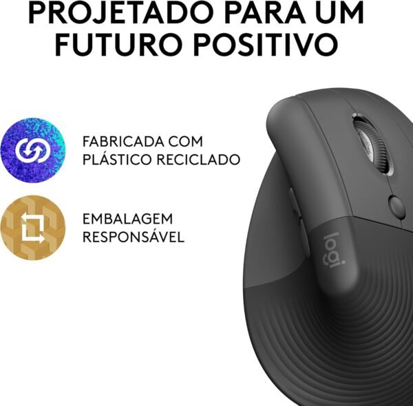 Mouse Sem Fio Logitech elevador vertical com design ergonômico para redução de tensão muscular, panelinhas silencianos, conexão bluetooth ou parafuso de logi usb, compatível com windows/macos/ipados - grafite - Image 5