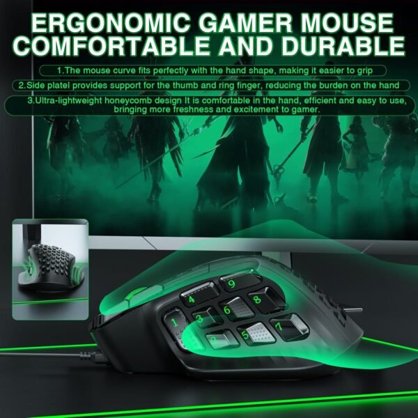 Corbobo Mouse para jogos solakaka sm809 mmo rgb com 9 botões mais laterais, sensor ptico ergonômico de 22800 dpi de alta precisão, 16 atalhos macro programasiveis personalizados, remaperação de mouse para mouse - Image 8