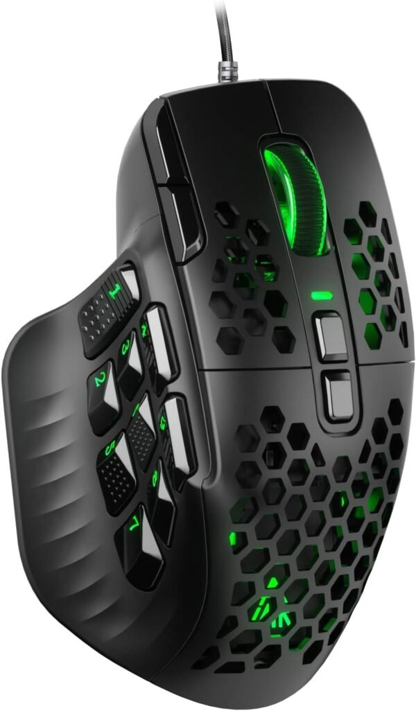 Corbobo Mouse para jogos solakaka sm809 mmo rgb com 9 botões mais laterais, sensor ptico ergonômico de 22800 dpi de alta precisão, 16 atalhos macro programasiveis personalizados, remaperação de mouse para mouse