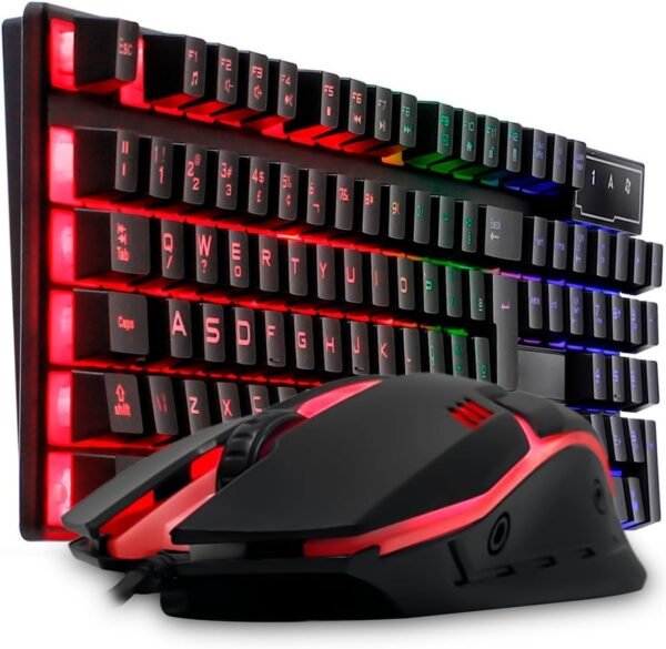 Kit Gamer Teclado semi mecanico jogador iluminado, Mouse Gamer com LED USB 3200DPI, 7 BOTões