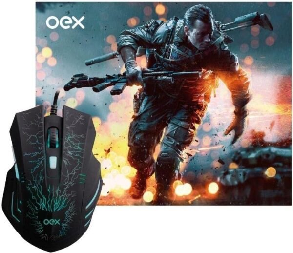 Kit mouse e mousepad estágio 6 botoes liderou o jogo de oex mc101 preto