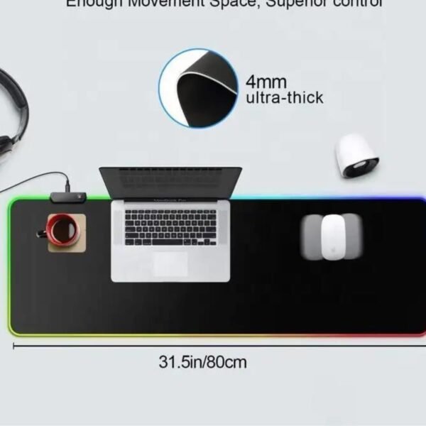 Mouse Pad Gamer LED RGB Grande Estendido Macio com 14 Modos de Iluminação 800mm x 300mm Speed ​​USB - Image 3