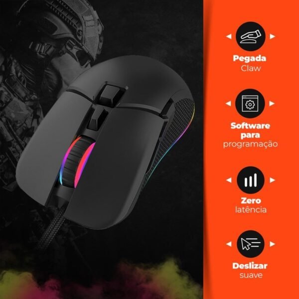 Geonav Mouse Gamer Ghost Light Good Game, 7 Botões, Sensor ptico Pixar 3327, Com Dpi de Até 12.400, LED RGB 11 Efeitos Programáveis, G3MS02BK, Preto - Image 3