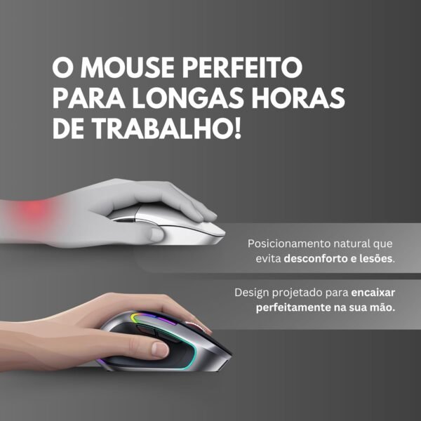 Mouse sem fio ergonomico clique silencioso conexão usb ou bluetooth 3 em 1 - Image 3