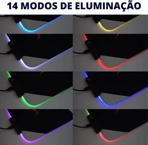 Mouse Pad Gamer LED RGB Grande Estendido Macio com 14 Modos de Iluminação 800mm x 300mm Speed ​​USB - Image 4