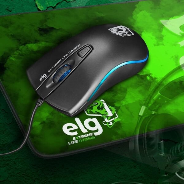 Elg, MGDW, Guerra do Dragão dos jogadores de Mouse, 4 Botões, Até 2.400 dpi, LED 7 núcleos respiratórios estilo, velocidade de respasta 125Hz/8ms, 1,5m, preto - Image 3