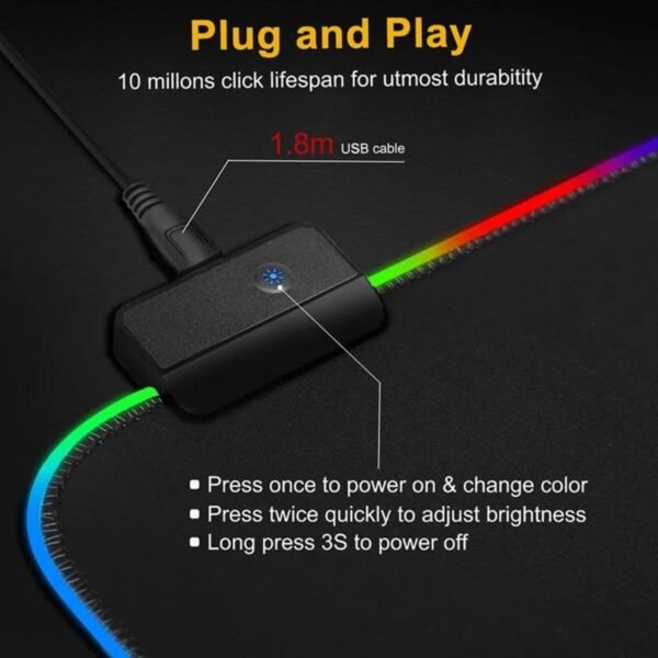 Mouse Pad Gamer LED RGB Grande Estendido Macio com 14 Modos de Iluminação 800mm x 300mm Speed ​​USB - Image 7