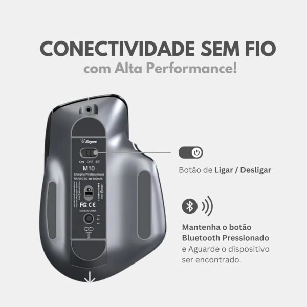 Mouse sem fio ergonomico clique silencioso conexão usb ou bluetooth 3 em 1 - Image 5