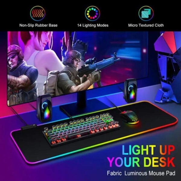 Mouse Pad Gamer LED RGB Grande Estendido Macio com 14 Modos de Iluminação 800mm x 300mm Speed ​​USB - Image 9