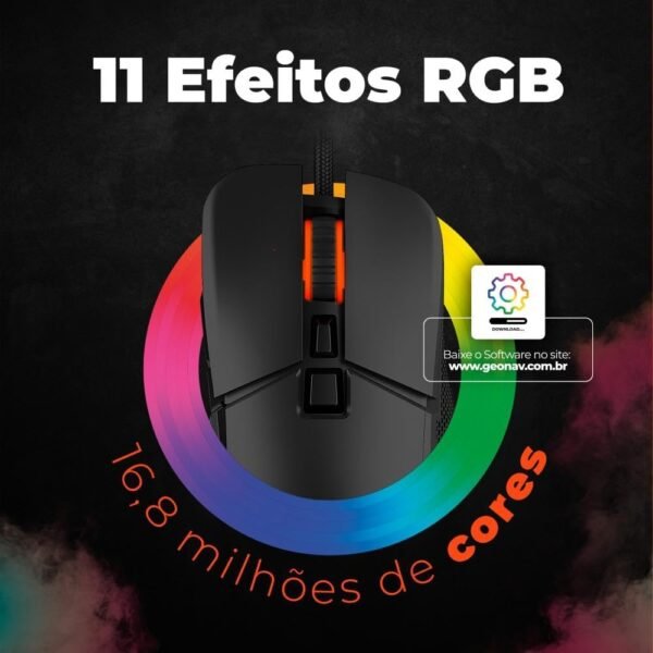 Geonav Mouse Gamer Ghost Light Good Game, 7 Botões, Sensor ptico Pixar 3327, Com Dpi de Até 12.400, LED RGB 11 Efeitos Programáveis, G3MS02BK, Preto - Image 4