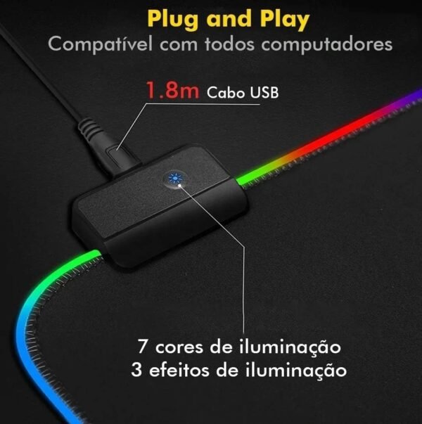 Mouse Pad Led RGB Gamer Gaming Tecido Speed ​​Tapete Extra Grande 80cm x 30cm costurado mousepad - Image 2