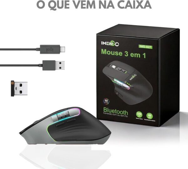 Mouse sem fio ergonomico clique silencioso conexão usb ou bluetooth 3 em 1 - Image 8