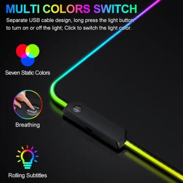 Mouse Pad Gamer LED RGB Grande Estendido Macio com 14 Modos de Iluminação 800mm x 300mm Speed ​​USB - Image 8