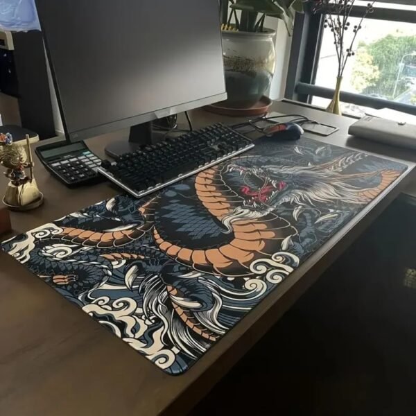 VELOCIDADE DE GAMER DE MOUSE PAD Extra Grande 90x40 Antiderrapante Profissional Base EmborRachada Confortável Macio Borda Costurada Premium - Dragão Azul - Image 2