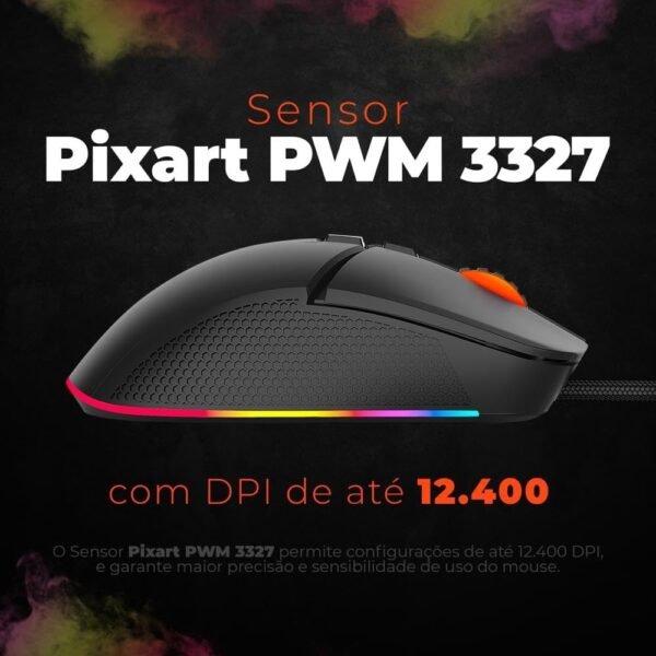 Geonav Mouse Gamer Ghost Light Good Game, 7 Botões, Sensor ptico Pixar 3327, Com Dpi de Até 12.400, LED RGB 11 Efeitos Programáveis, G3MS02BK, Preto - Image 5