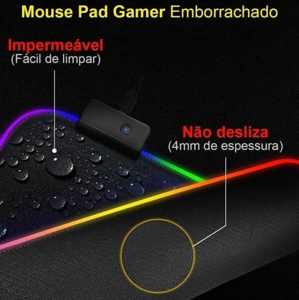 Mouse Pad Led RGB Gamer Gaming Tecido Speed ​​Tapete Extra Grande 80cm x 30cm costurado mousepad - Image 3