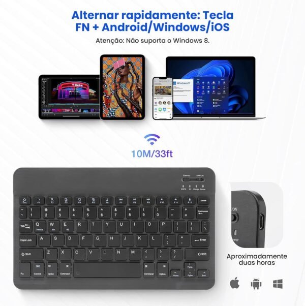 Combo Teclado e Mouse Bluetooth Sem Fio, Ultrafino E Recarregável - Compatível com Tablets Android, iPhone, iPad, Windows Surface E Mais (Preto) - Image 3