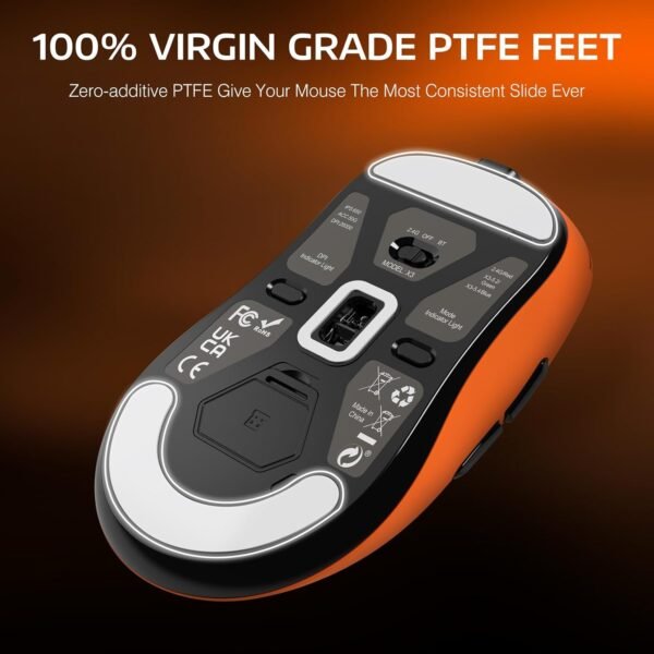 Ataques de tubarão x3 jogador de mouse sem fio ultraligeiro com conexão tri-modo (2.4g/usb-c/bluetooth), 26k dpi, sensor ptico paw3395, kailh gm8.0 switch, 5 botões programáveis ​​para pc/win/mac-laranja - Image 7
