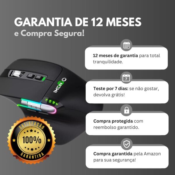 Mouse sem fio ergonomico clique silencioso conexão usb ou bluetooth 3 em 1 - Image 7