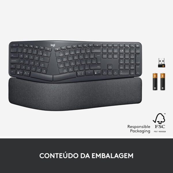 Teclado sem fio logitech ergo k860 com layout de teclado dividido, suporte para despanso de pulso, tecido resistente a manchas, conexão bluetooth e usb - compatível com windows e mac. - Image 11