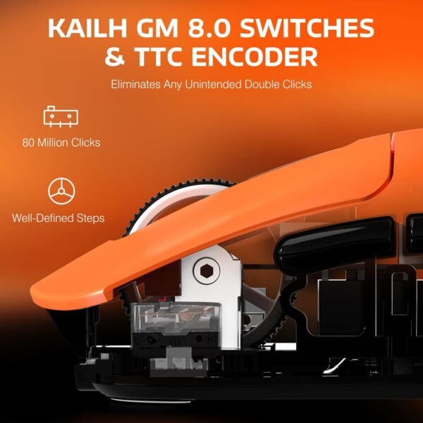 Ataques de tubarão x3 jogador de mouse sem fio ultraligeiro com conexão tri-modo (2.4g/usb-c/bluetooth), 26k dpi, sensor ptico paw3395, kailh gm8.0 switch, 5 botões programáveis ​​para pc/win/mac-laranja - Image 6