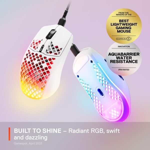 Steelseies Aerox 3 - Mouse para jogos holey rgb - design ultraleve resistente à Água - sensor ptico truemove core de 8.500 dpi - neve - Image 3