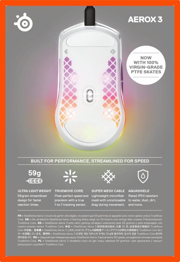Steelseies Aerox 3 - Mouse para jogos holey rgb - design ultraleve resistente à Água - sensor ptico truemove core de 8.500 dpi - neve - Image 12