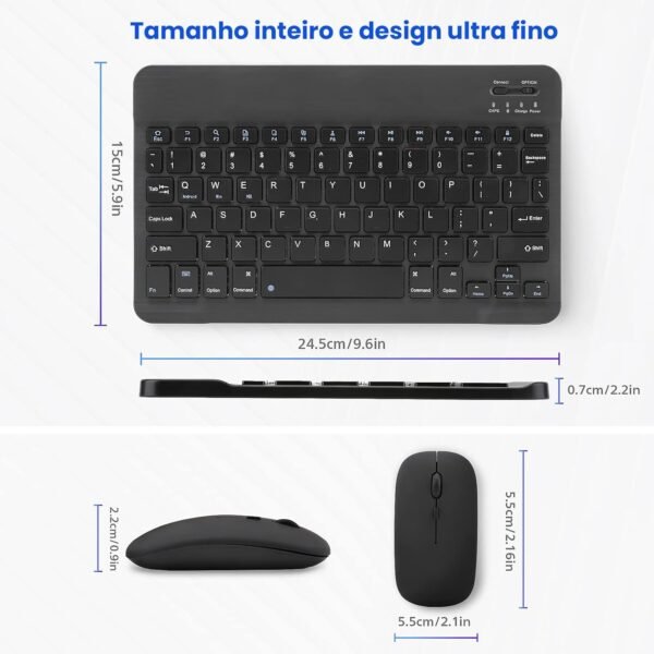 Combo Teclado e Mouse Bluetooth Sem Fio, Ultrafino E Recarregável - Compatível com Tablets Android, iPhone, iPad, Windows Surface E Mais (Preto) - Image 2