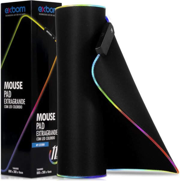 Gamer de mouse gamer iluminado liderou rgb grande 80 cm por 30 com mousepad jogador liderado com em volta superficie speed para jogos - Image 6