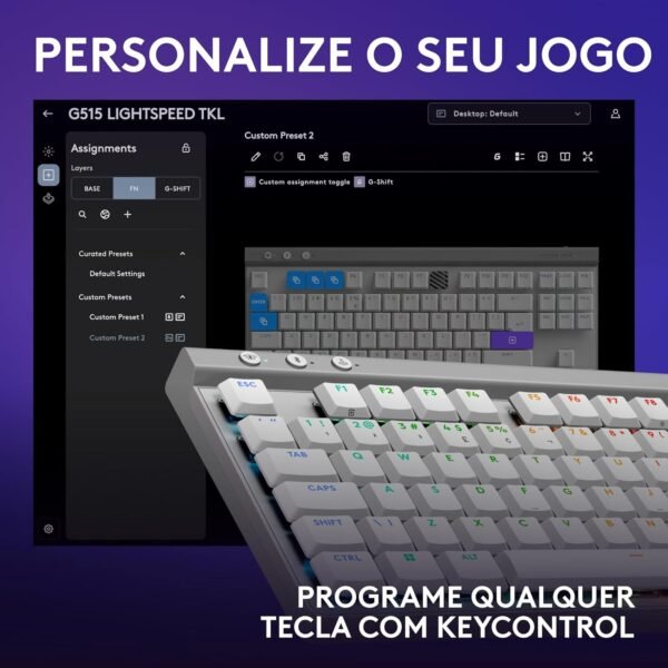 Teclado mecânico jogador sem fio logitech g515 com design tkl, tecnologia levespeed, rgb lightSync, conexão usb ou bluetooth, interruptor gl marrom tátil e bateria recarregá - branco - Image 7