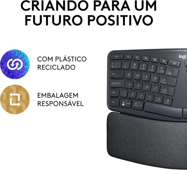 Teclado sem fio logitech ergo k860 com layout de teclado dividido, suporte para despanso de pulso, tecido resistente a manchas, conexão bluetooth e usb - compatível com windows e mac. - Image 12