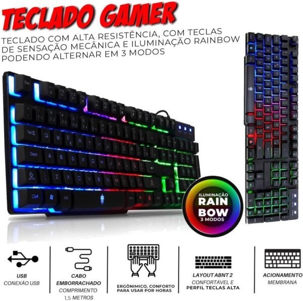 Kit Gamer Teclado semi mecânico rgb + mouse led em 7 núcleos + fone de ouvido com microfona - Image 2