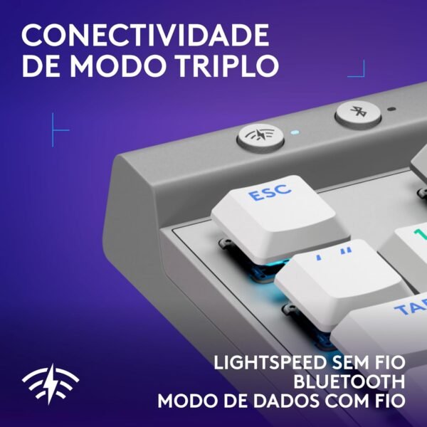 Teclado mecânico jogador sem fio logitech g515 com design tkl, tecnologia levespeed, rgb lightSync, conexão usb ou bluetooth, interruptor gl marrom tátil e bateria recarregá - branco - Image 5