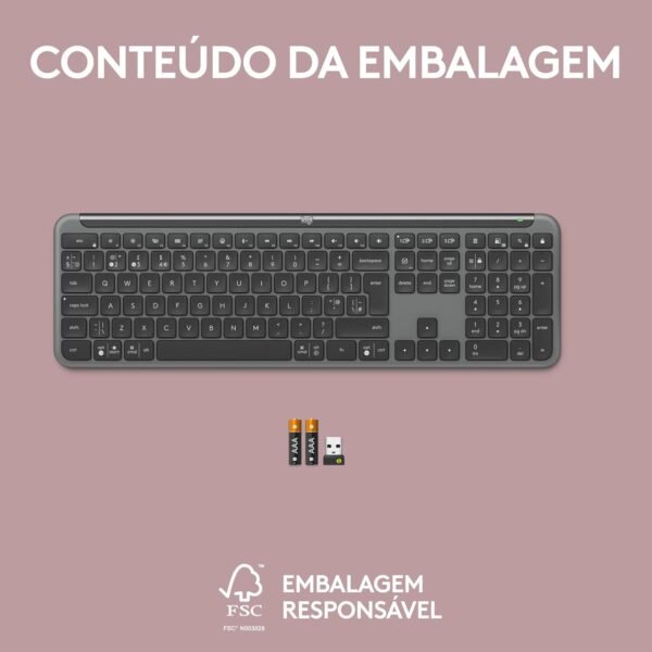 Teclado Sem Fio Logitech Signature Slim K950 COMMANTEIRO EAST -SWITCH Para ate 3 Dispositivos, Digitaça Silenciosa, Conexão Bluetooth OU Receptor USB Logi Incluso E Layout Us Intl - Grafite - Image 11