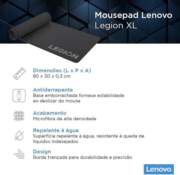 Mouse Pad Gamer Lenovo Legion Extra Grande, Preto - Image 2