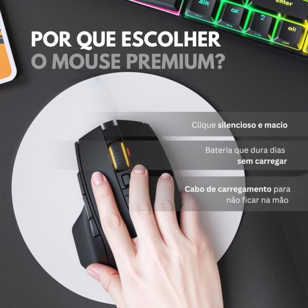 Mouse sem fio ergonomico clique silencioso conexão usb ou bluetooth 3 em 1 - Image 6