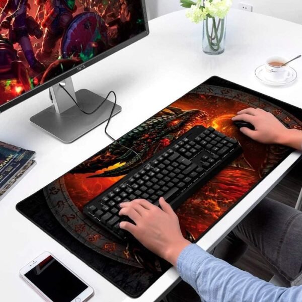 Mouse Pad Gamer Extra Grande 700x350x3mm Bordas Costuradas Base Antiderrapante Exbom Mousepad MP-7035C Dragão de Fogo - Image 2