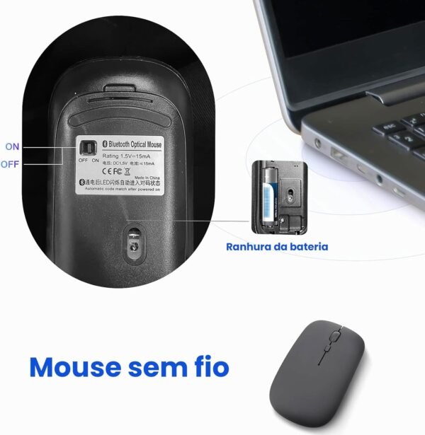 Combo Teclado e Mouse Bluetooth Sem Fio, Ultrafino E Recarregável - Compatível com Tablets Android, iPhone, iPad, Windows Surface E Mais (Preto) - Image 4