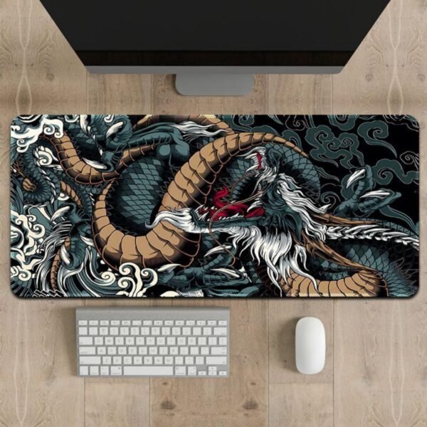 MousePad Gamer Extra Grande 90x40 Velocidade Profissional Antiderrapante Base Emborracha Confortável Macio Borda Costurada Premium - Dragão Azul - Image 3