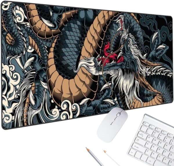 MousePad Gamer Extra Grande 90x40 Velocidade Profissional Antiderrapante Base Emborracha Confortável Macio Borda Costurada Premium - Dragão Azul - Image 2