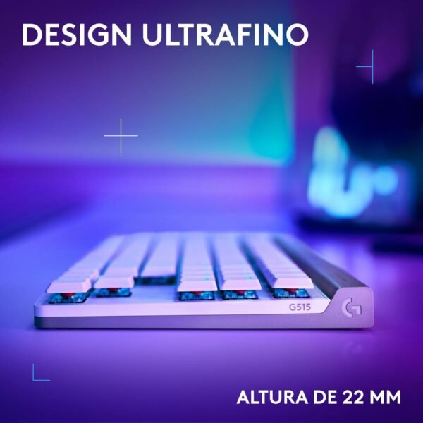 Teclado mecânico jogador sem fio logitech g515 com design tkl, tecnologia levespeed, rgb lightSync, conexão usb ou bluetooth, interruptor gl marrom tátil e bateria recarregá - branco - Image 4