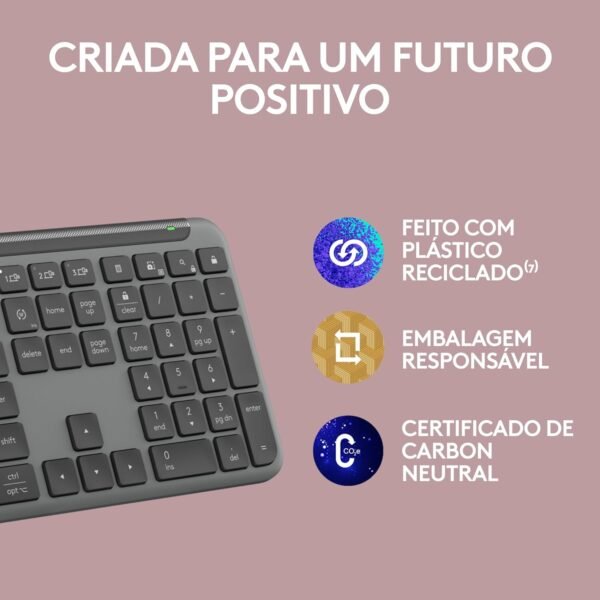 Teclado Sem Fio Logitech Signature Slim K950 COMMANTEIRO EAST -SWITCH Para ate 3 Dispositivos, Digitaça Silenciosa, Conexão Bluetooth OU Receptor USB Logi Incluso E Layout Us Intl - Grafite - Image 10
